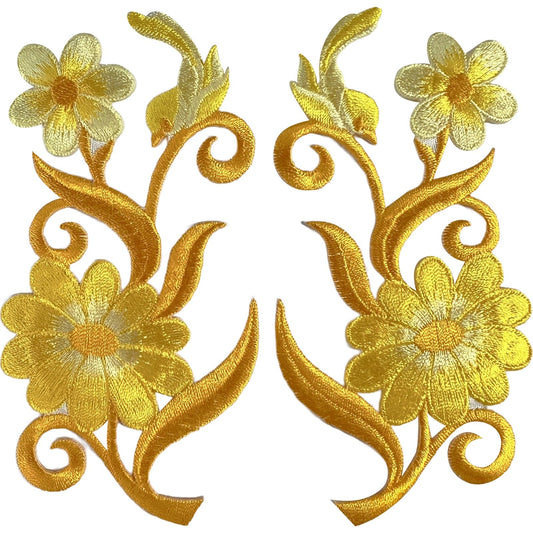 Pair of Iron Sew On Yellow Bird Flower Patch Embroidered Badge Embroidery Motifs