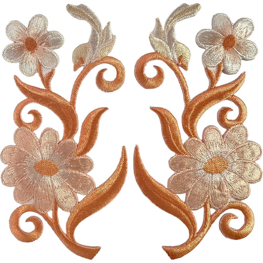 Pair of Peach Bird Flower Patches Embroidered Badges Iron Sew On Crafts Clothes