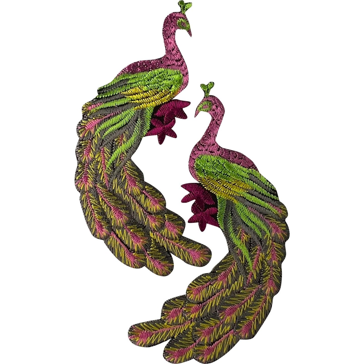 Pair of Peacock Patches Iron Sew On Clothes Bag Denim Jacket Embroidered Badges