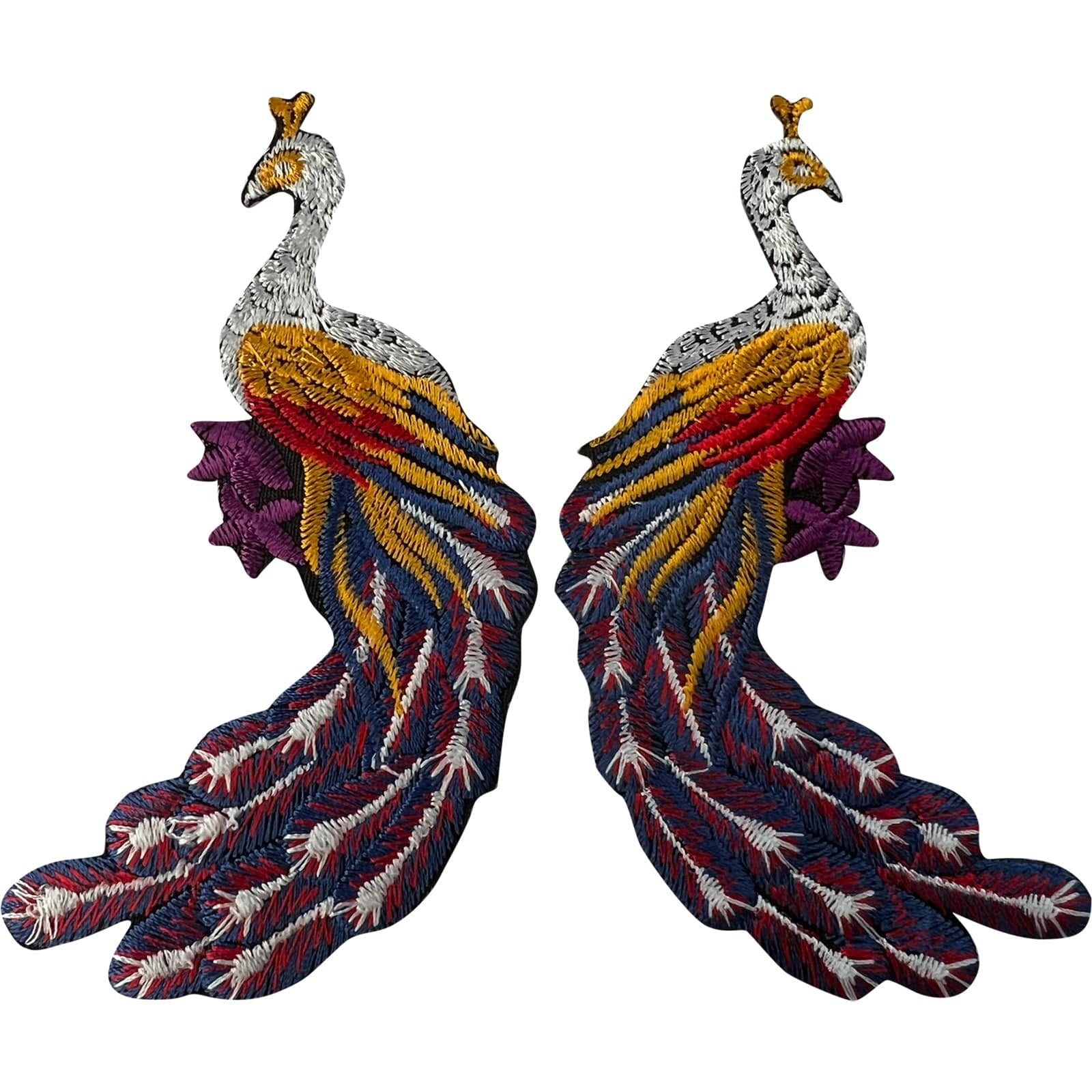Pair of Peacock Patches Iron Sew On Clothes Bag Trousers Craft Embroidery Badges