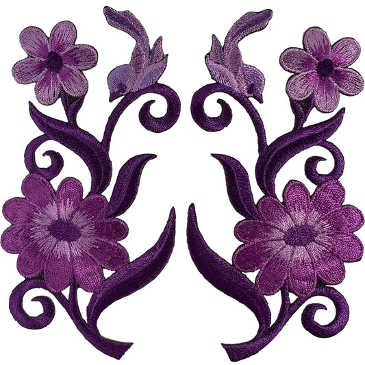 Pair of Purple Bird Flower Patches Iron Sew On Arts and Crafts Embroidered Badge