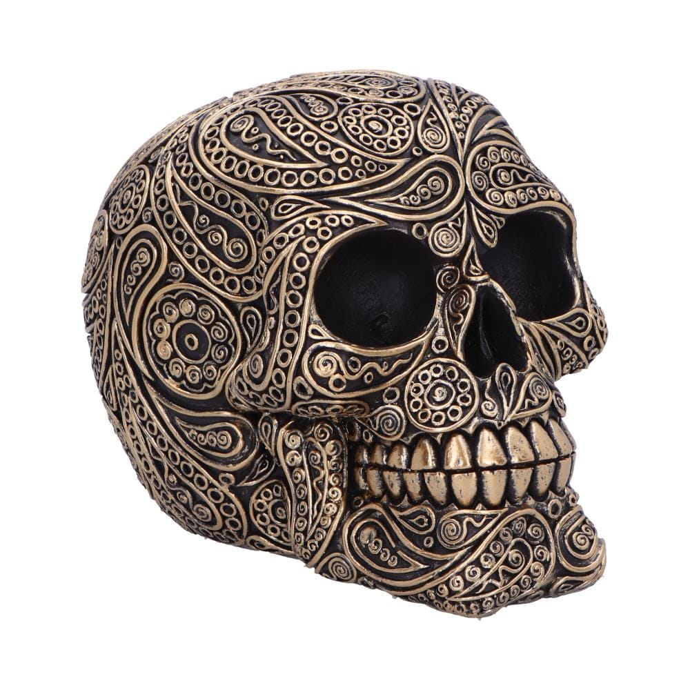 Paisley Black and Gold Skull Head 15cm