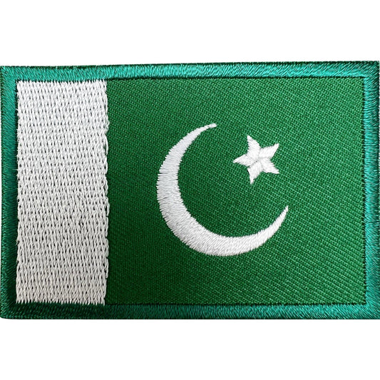Pakistan Flag Patch Iron Sew On Crescent Moon Five Point Star Embroidered Badge