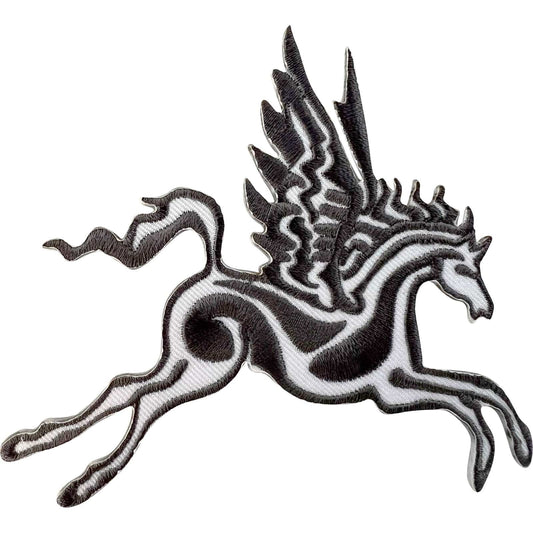 Pegasus Patch Iron Sew On Clothing Bag White Grey Winged Horse Embroidered Badge