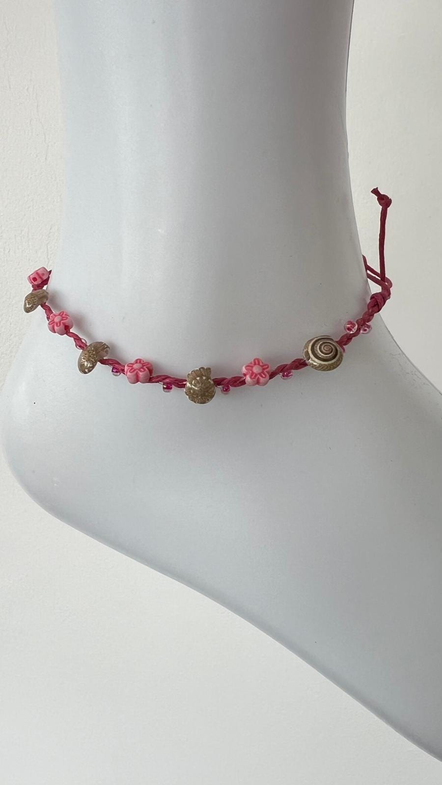 Pink Anklet Ankle Bracelet Foot Chain Womens Girls Ladies Shell Beaded Jewellery