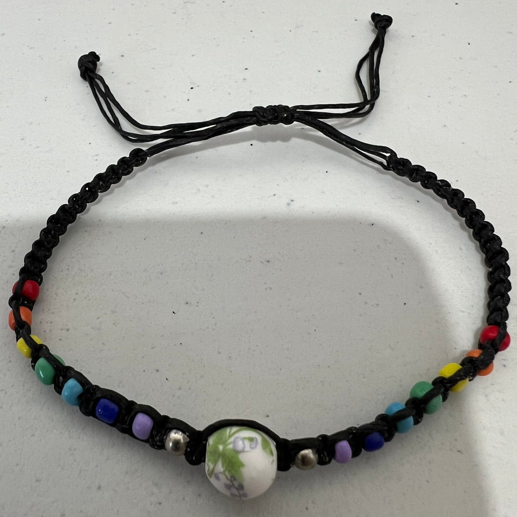 Rainbow Beads Floral Flower Bead Bracelet Black Wristband Bangle Girls Jewellery