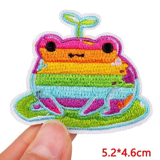 Rainbow Frog Lily Pad Patch Embroidered Badge Iron Sew On Denim Jacket Jeans Bag