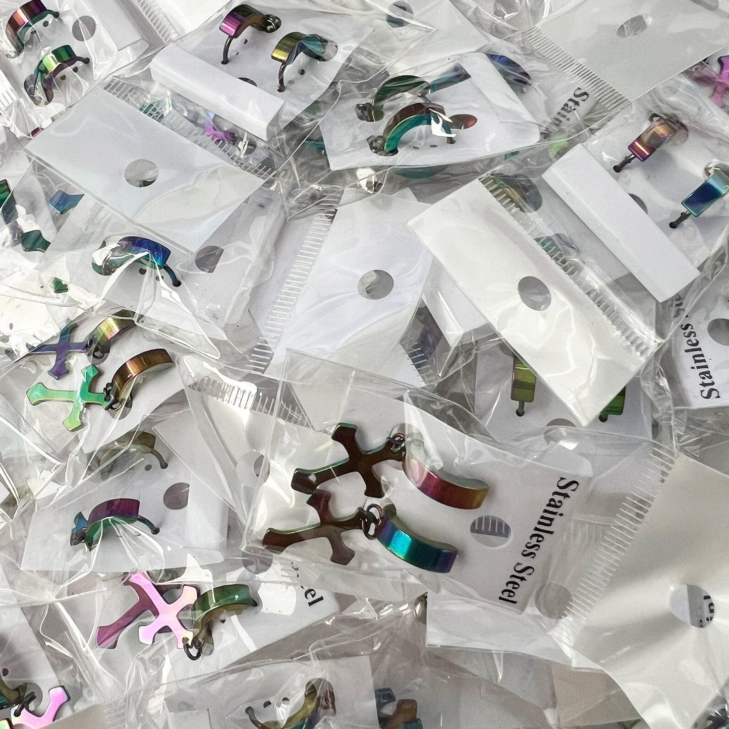 Rainbow Jesus Cross Hoop Huggie Stud Earrings Mens Womens Small Studs Jewellery