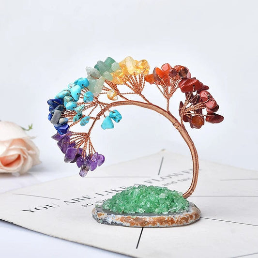Rainbow Serenity: Natural Crystal Tree Agate - Reiki Healing & Lucky Home Decor