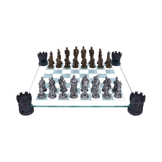 Raised Medieval Knight Chess Set With Corner Towers 43cm