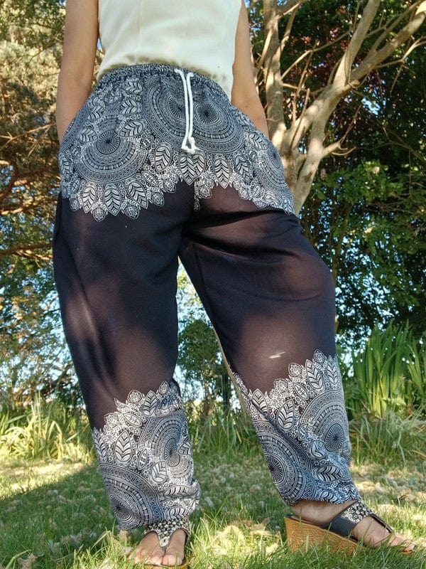 Rayon Black White Bohemian Gypsy Hippie Trousers Summer Sun Holiday Travel Pants