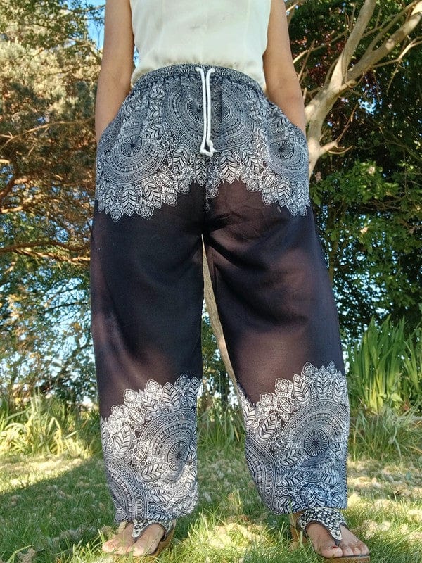 Rayon Black White Bohemian Gypsy Hippie Trousers Summer Sun Holiday Travel Pants