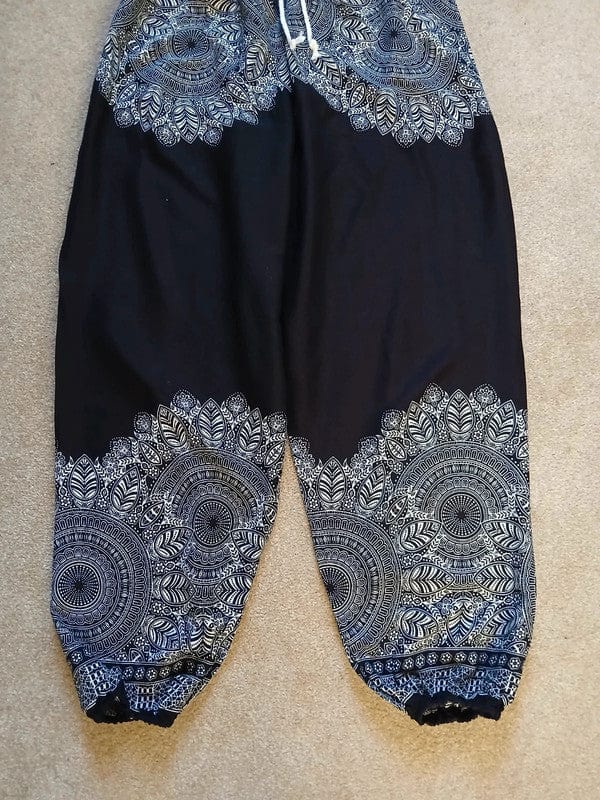 Rayon Black White Bohemian Gypsy Hippie Trousers Summer Sun Holiday Travel Pants