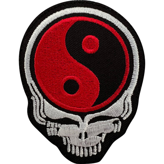 Red Black Yin and Yang Skull Patch Iron Sew On Clothes Crafts Embroidered Badge