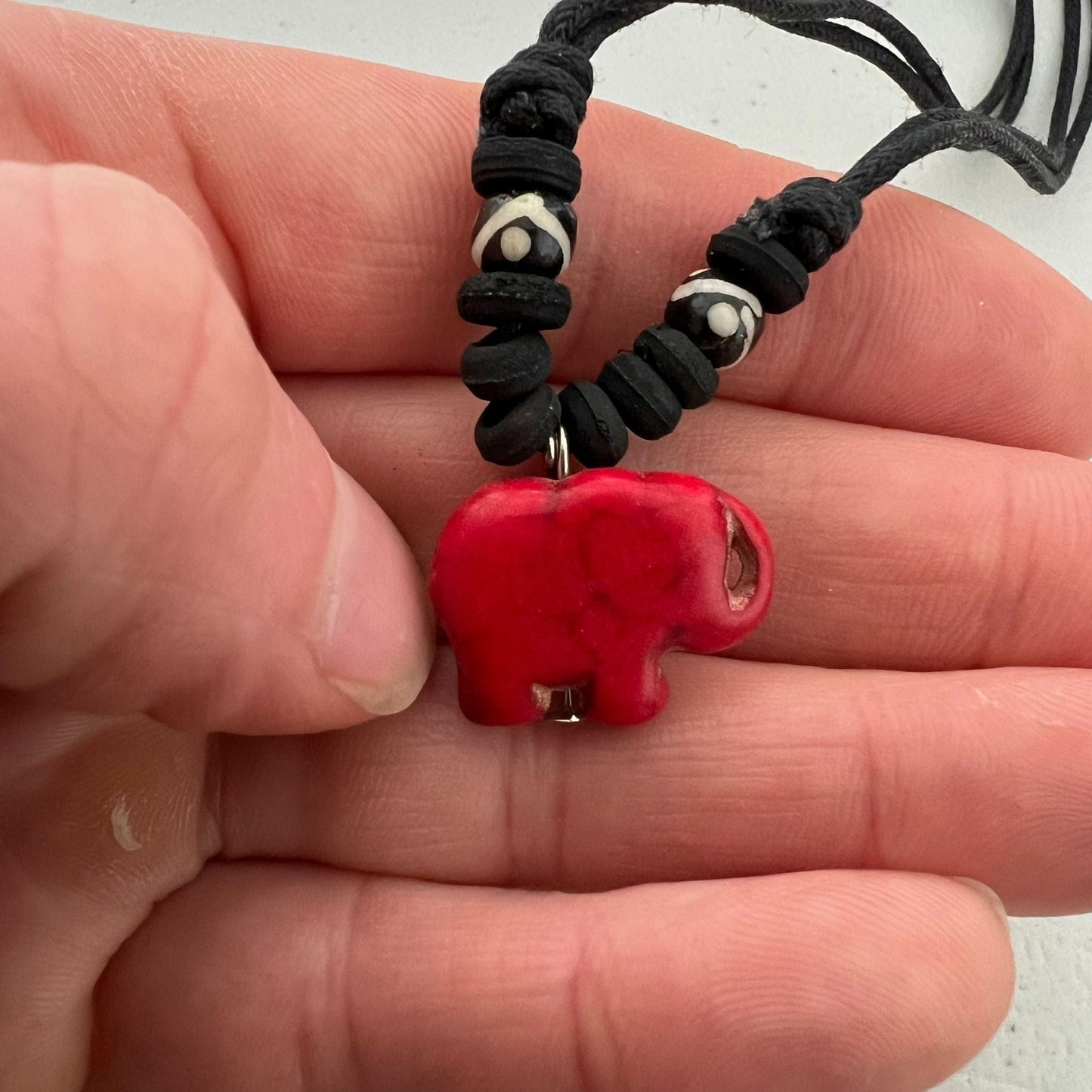 Red Elephant Pendant Black Cord Chain Necklace Ladies Womens Girls Boy Jewellery