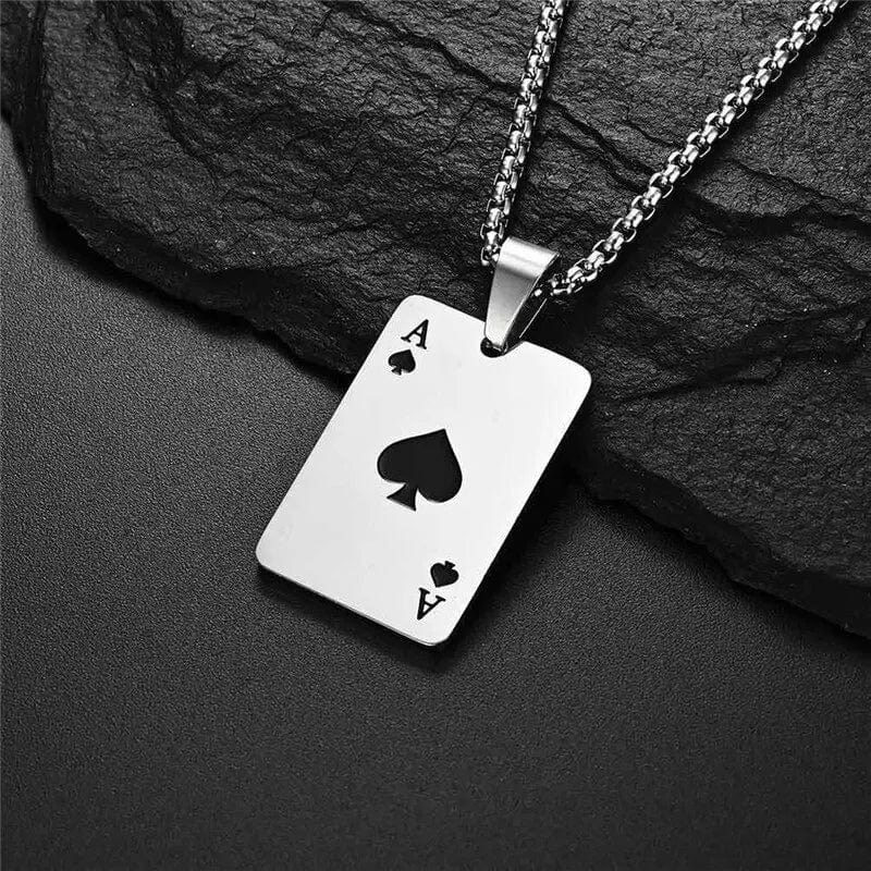Royal Flush Charm: Stainless Steel Ace of Spades Necklace Set - Perfect Poker Player's Pair for Stylish Men & Women!