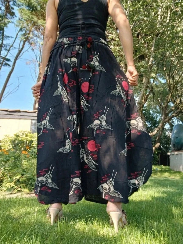 Red Sun Japan Bird Naka Palazzo Wide Leg Harem Pants Hippie Yoga Boho Trousers