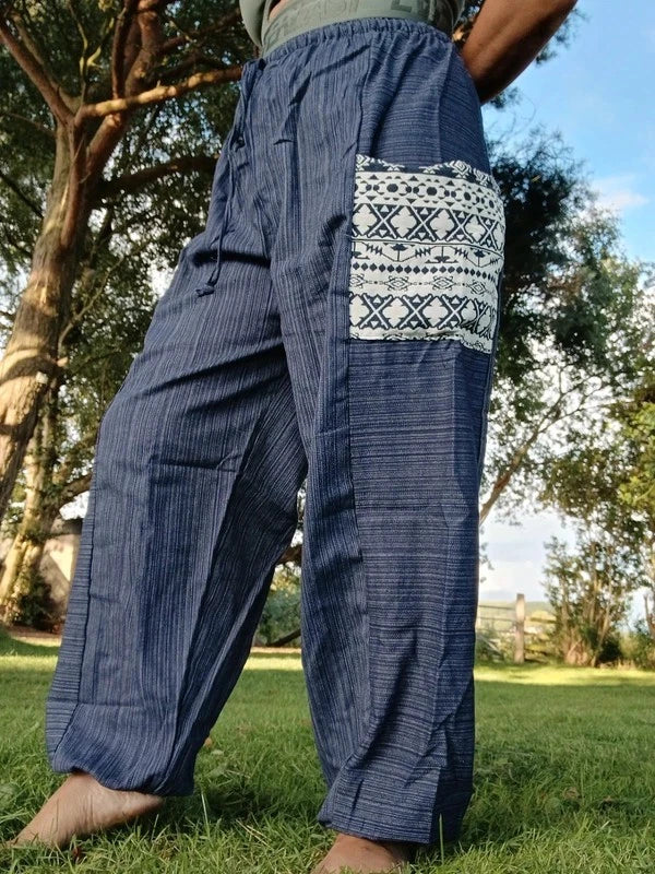 Blue Navy Cotton Harem Pants Baggy Hippie Summer Holiday Sun Trousers Size S M L XL