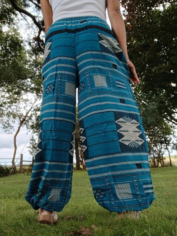 Blue Turquoise Cotton Thailand Harem Poofy Pants Hippy Boho Mens Womens Trousers