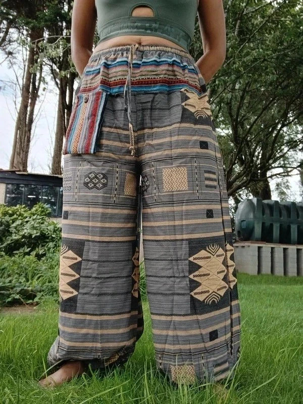 Grey Cream Hippie Harem Pants Baggy Gypsy Yoga Travel Trousers