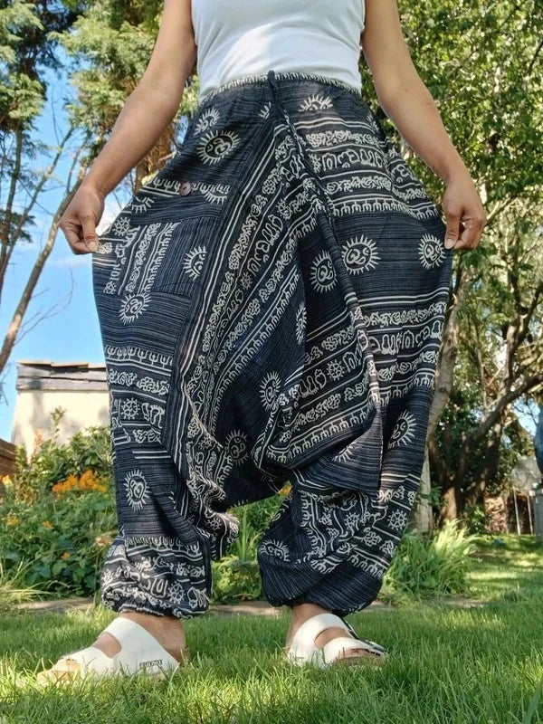 Black White Sun Aladdin Genie Harem Pants Hippie Yoga Trousers Mens or Womens