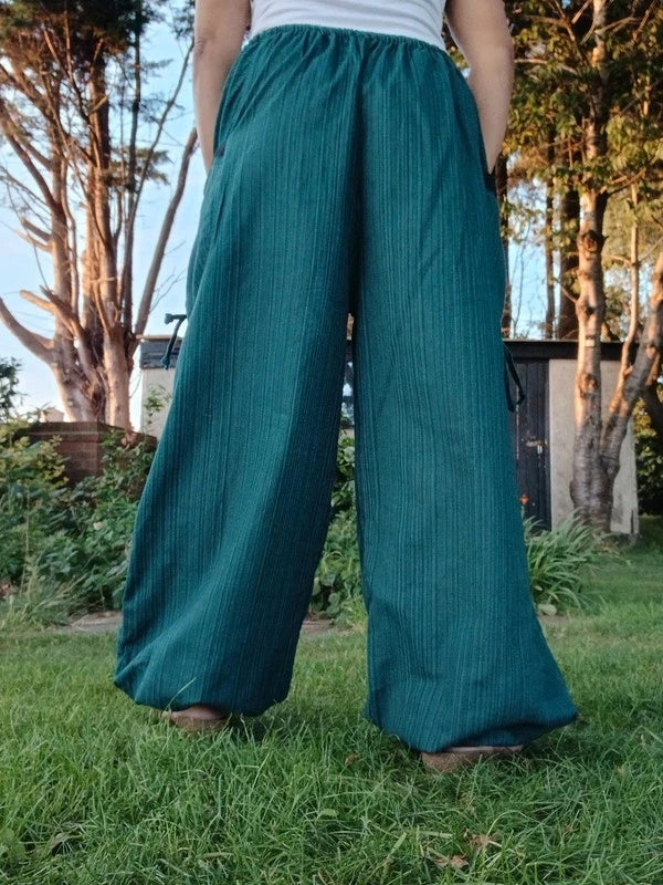 Dark Green Harem Pants Hippy Wide Leg Poofy Summer Travel Trousers Size S M L XL