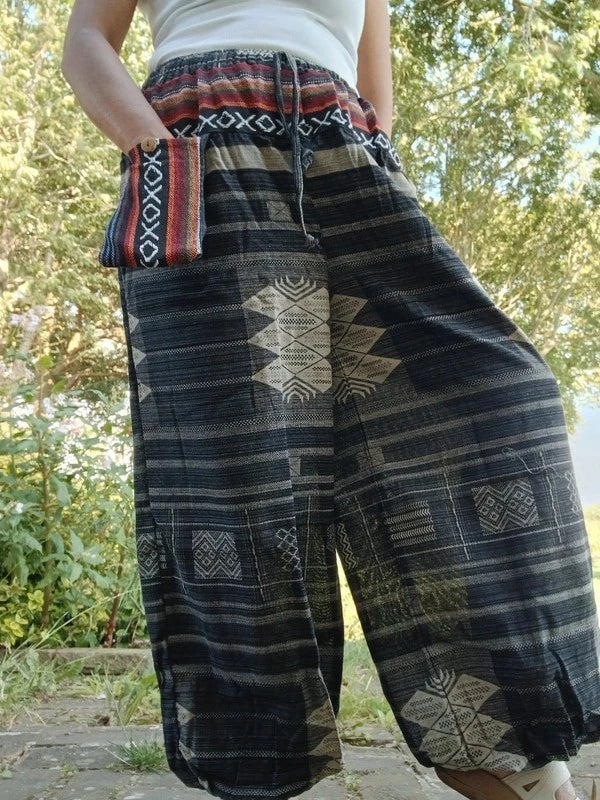 Cotton Black Grey Harem Pants Baggy Hippie Tribal Trousers Mens Womens S M L XL