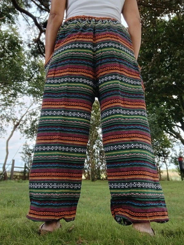 Cotton Woven Poofy Harem Hippie Pants Thai Tribe Bohemian Trousers Fits S M L XL