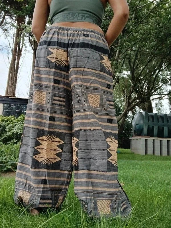 Grey Cream Hippie Harem Pants Baggy Gypsy Yoga Travel Trousers