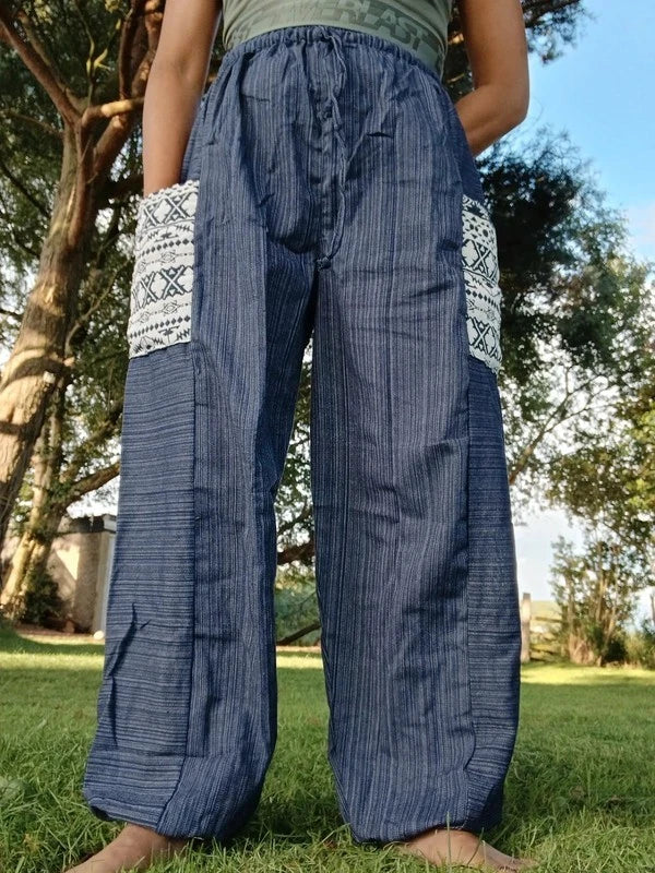 Blue Navy Cotton Harem Pants Baggy Hippie Summer Holiday Sun Trousers Size S M L XL