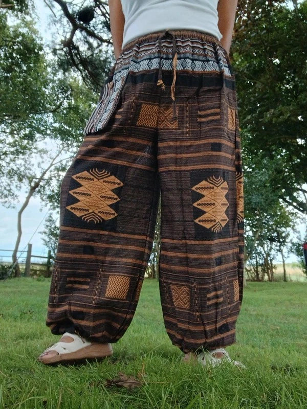 Cotton Woven Mens Womens Harem Pants Wide Leg Hippie Joggers Thai Tribe Trousers