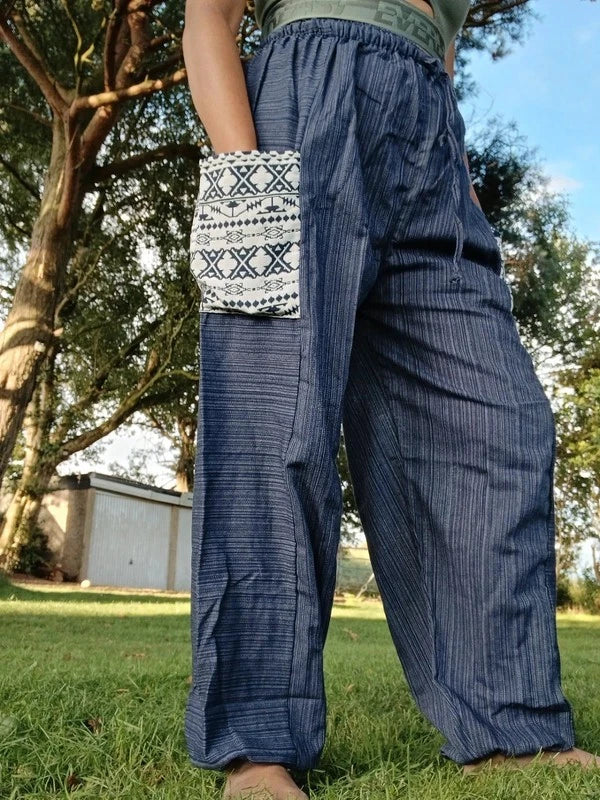 Blue Navy Cotton Harem Pants Baggy Hippie Summer Holiday Sun Trousers Size S M L XL