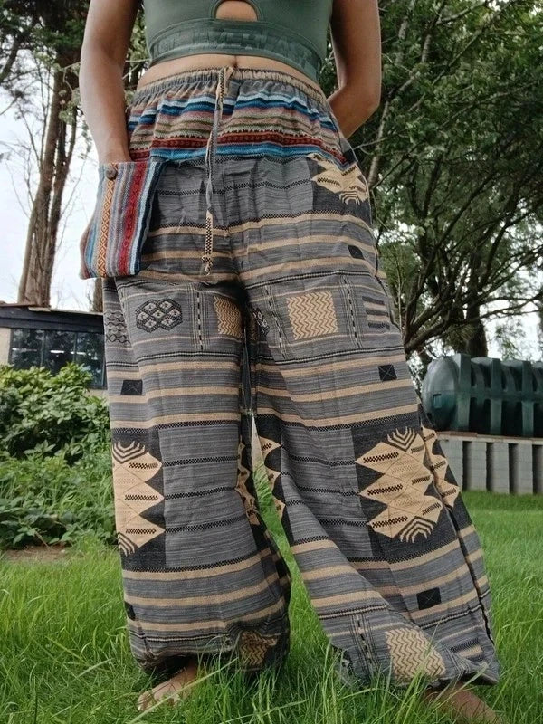 Grey Cream Hippie Harem Pants Baggy Gypsy Yoga Travel Trousers