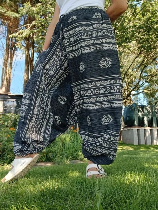 Black White Sun Aladdin Genie Harem Pants Hippie Yoga Trousers Mens or Womens