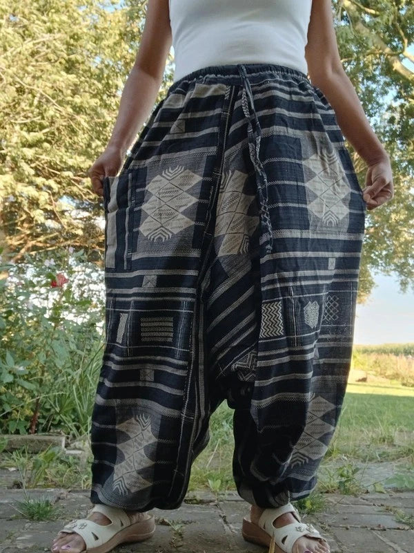 Cotton Black White Aladdin Genie Harem Pants Baggy Hippie Gypsy Boho Trousers