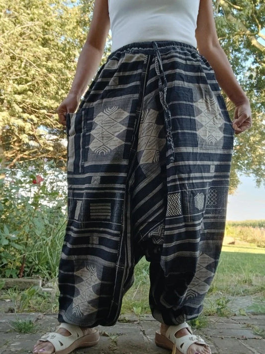 Cotton Black White Aladdin Genie Harem Pants Baggy Hippie Gypsy Boho Trousers