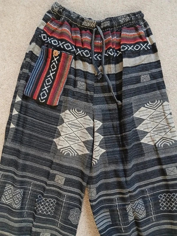 Cotton Black Grey Harem Pants Baggy Hippie Tribal Trousers Mens Womens S M L XL