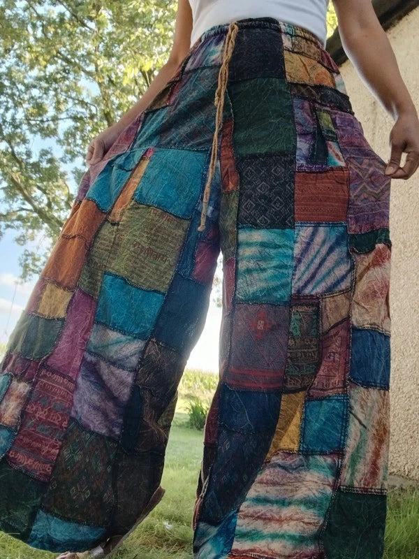 Tie Dye Patchwork Bohemian Hippie Harem Pants Wide Leg Trousers Womens or Mens