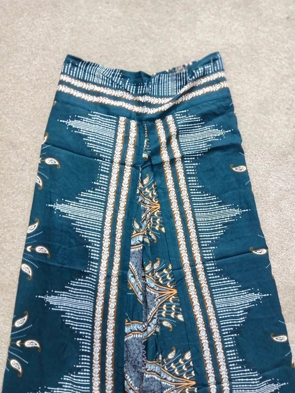 Dark Green Bohemian Feathers Printed Hippie Harem Pants Trousers