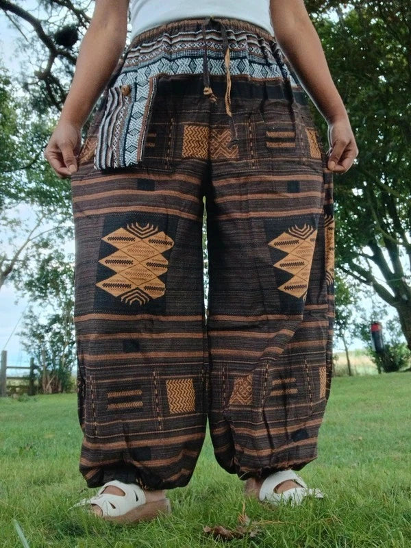 Cotton Woven Mens Womens Harem Pants Wide Leg Hippie Joggers Thai Tribe Trousers