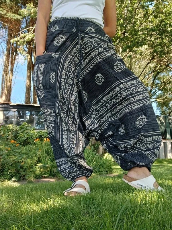 Black White Sun Aladdin Genie Harem Pants Hippie Yoga Trousers Mens or Womens