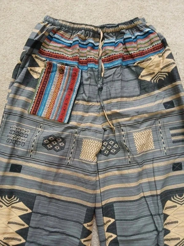 Grey Cream Hippie Harem Pants Baggy Gypsy Yoga Travel Trousers
