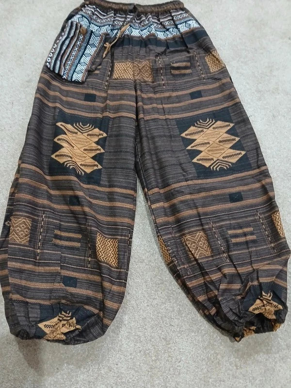 Cotton Woven Mens Womens Harem Pants Wide Leg Hippie Joggers Thai Tribe Trousers