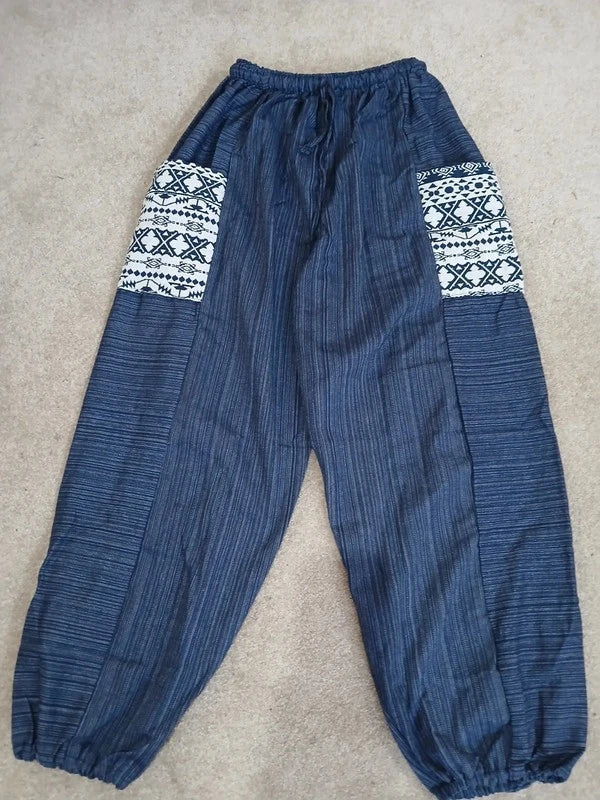Blue Navy Cotton Harem Pants Baggy Hippie Summer Holiday Sun Trousers Size S M L XL