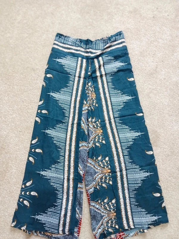 Dark Green Bohemian Feathers Printed Hippie Harem Pants Trousers