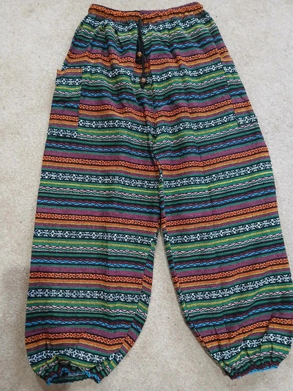 Cotton Woven Poofy Harem Hippie Pants Thai Tribe Bohemian Trousers Fits S M L XL