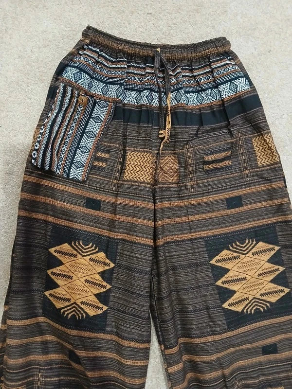 Cotton Woven Mens Womens Harem Pants Wide Leg Hippie Joggers Thai Tribe Trousers