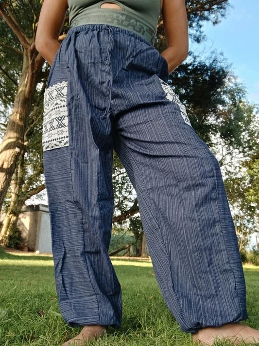 Blue Navy Cotton Harem Pants Baggy Hippie Summer Holiday Sun Trousers Size S M L XL
