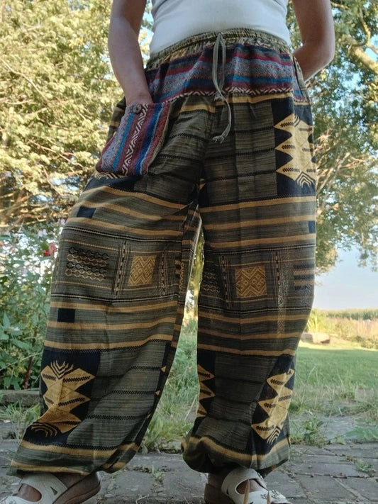 Cotton Woven Khaki Hippie Harem Pants Baggy Hippy Joggers Womens Mens S M L XL