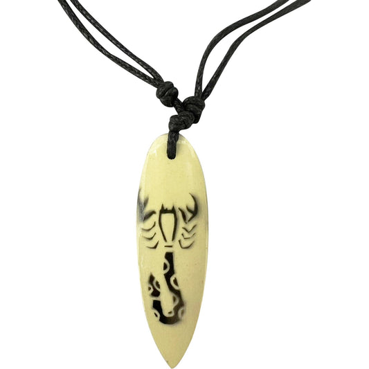 Scorpion Wood Surfboard Pendant Necklace Black Cord Chain Mens Womens Jewellery